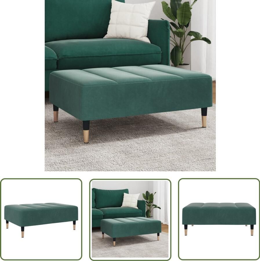 The Living Store Voetenbank 77x55x31 cm fluweel donkergroen Voetenbank Voetenbanken Voetenbankje Voetensteun