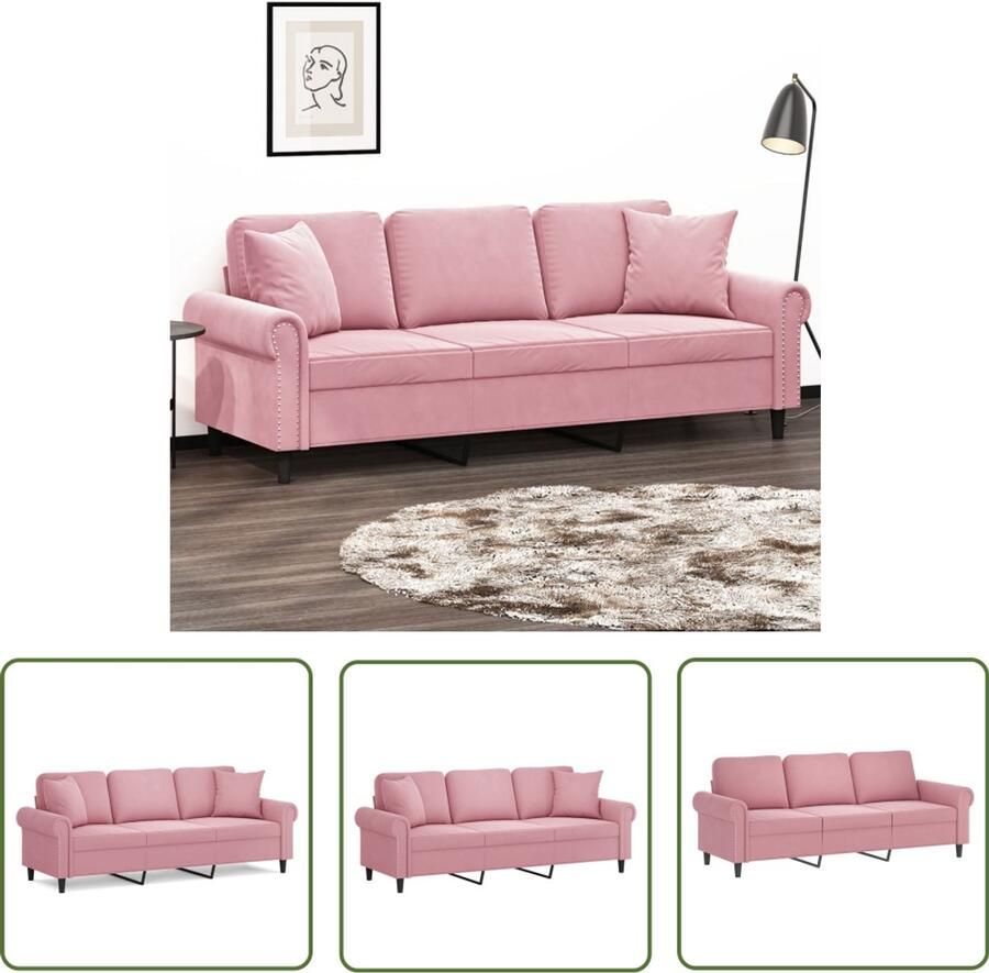 VidaXL Driezitsbank met sierkussens 180 cm fluweel roze Drie Persoons Bank Fluweelb Bank Roze Bank Lounge Bank Living Room Meubilair