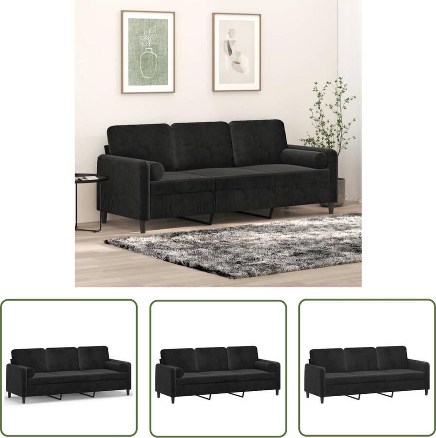 The Living Store Zwarte Fluwelen 3-Zitsbank 198 x 77 x 80 cm Comfortabele Zitervaring Drie Persoonsbank Fluweelb Bank Zwarte Bank Banks Kopen Lounge Meubilair