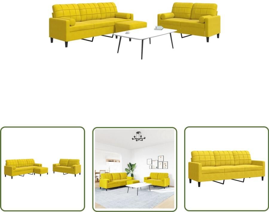 VidaXL Fluweelb BANK Loungebank 3-delige Loungeset met kussens en bolsters fluweel geel Gezellige Bank Comfortabele Bank Lounge Set