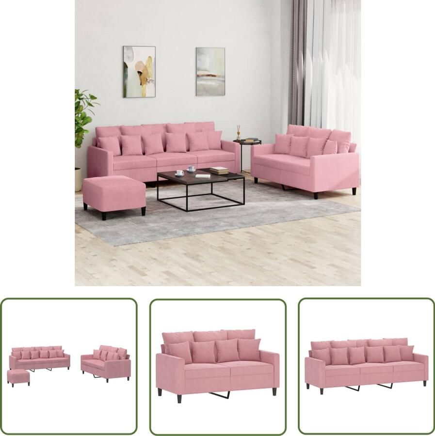 VidaXL 3-delige Loungeset met kussens fluweel roze Loungebank Fluweelb BANK Rozerde Bank Salontafel Livingkamer Meubels