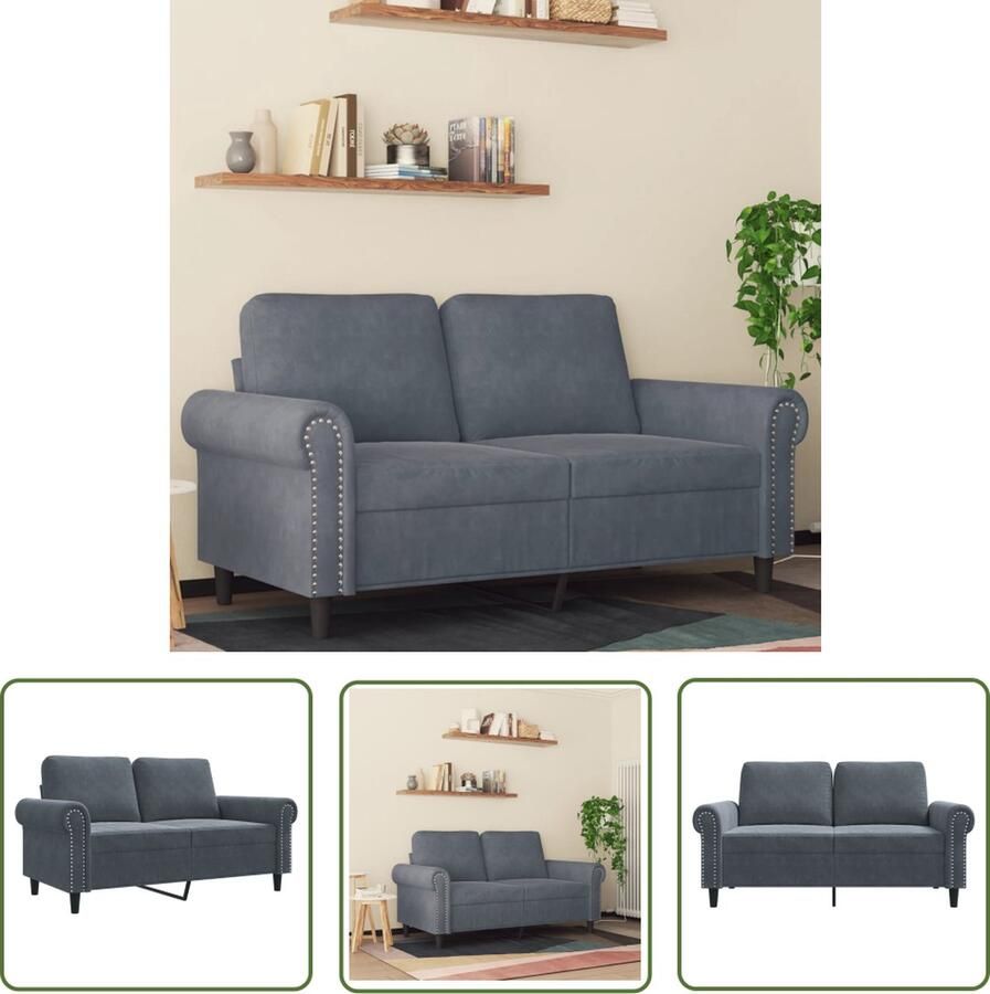 The Living Store 2-zitsbank fluweel donkergrijs 152x77x80cm comfortabele zitervaring Tweezitsbank Fluweelb Bank Donkere Bank Salontafel Lounge Meubilair