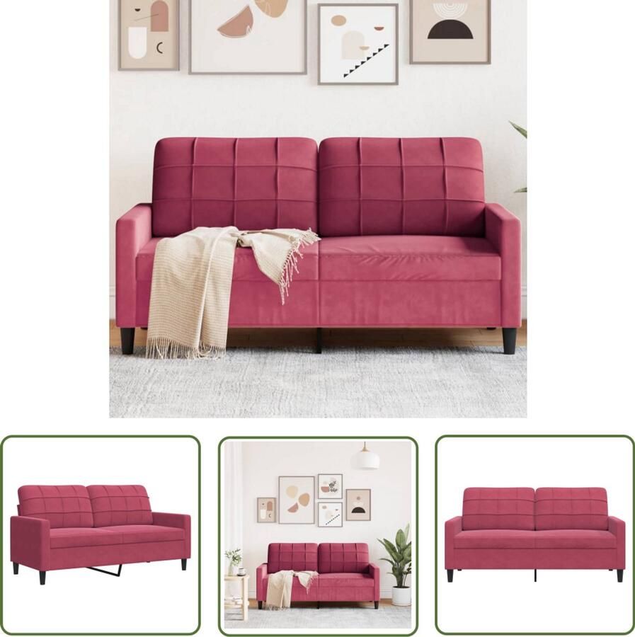 The Living Store Tweezitsbank 140 cm fluweel wijnrood Tweezitsbank Fluweelbank Rode Bank Salontafel Woonkamer Meubels