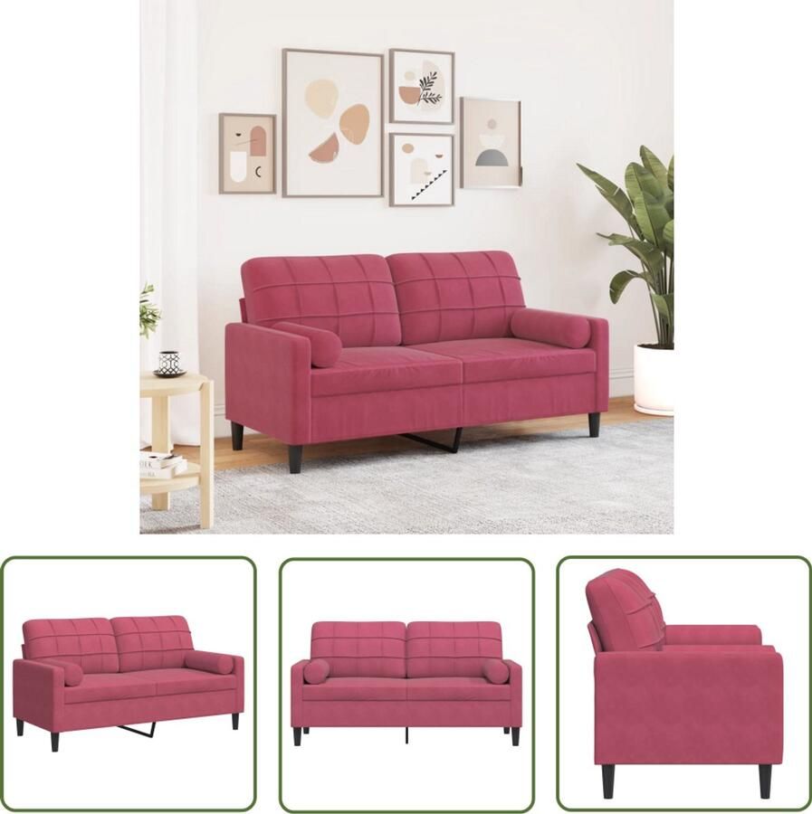 The Living Store Tweezitsbank met sierkussens 140 cm fluweel wijnrood Tweezitsbank Fluweelbank Lounge Bank Salontafel Design Bank