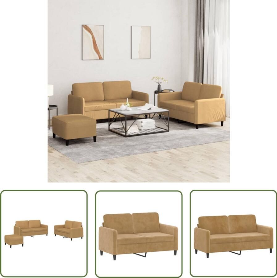 VidaXL 3-delige Loungeset fluweel bruin Bruine Loungebank Fluweelbankstel Bankstel Kopen 3-delige Loungeset Moderne Bank