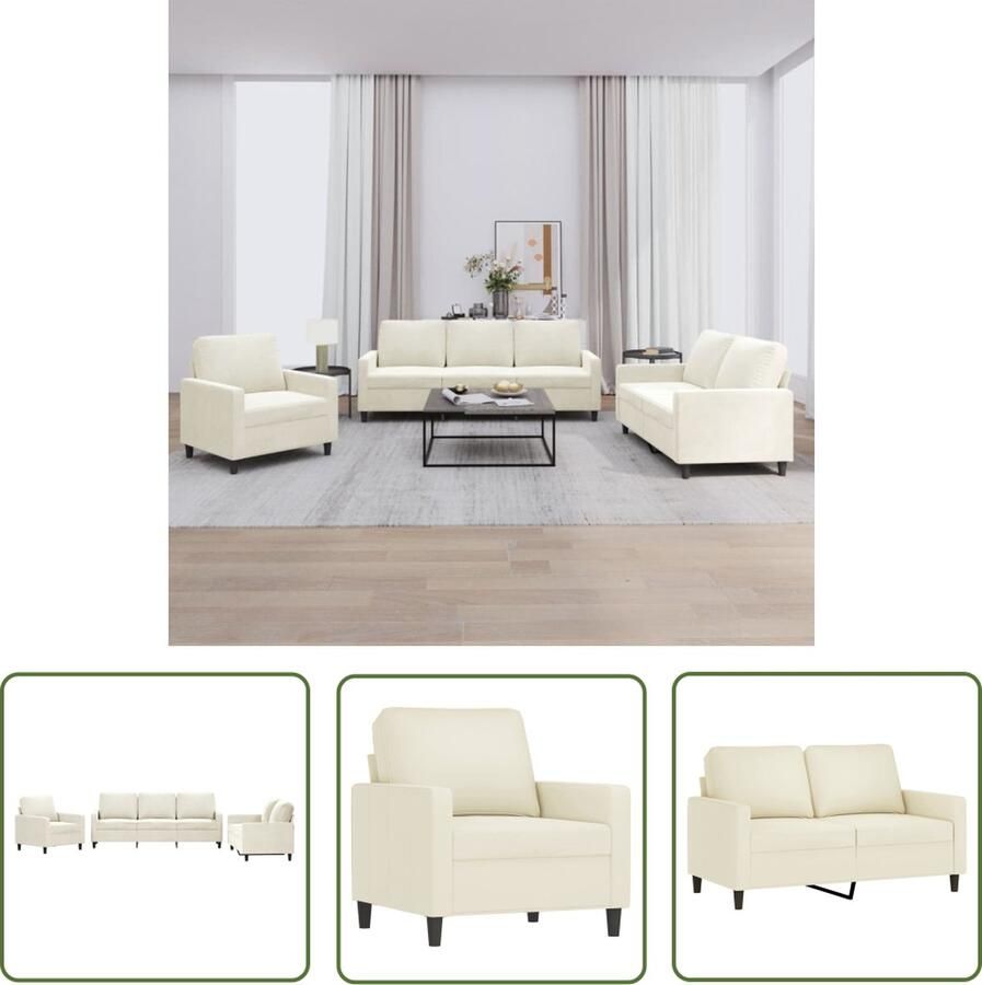 The Living Store Loungeset Fluweel Crème 2-zitsbank Comfortabele zitervaring Loungebank Fluweelblad Lounge Set 2 Persoons Bank Creme Meubels