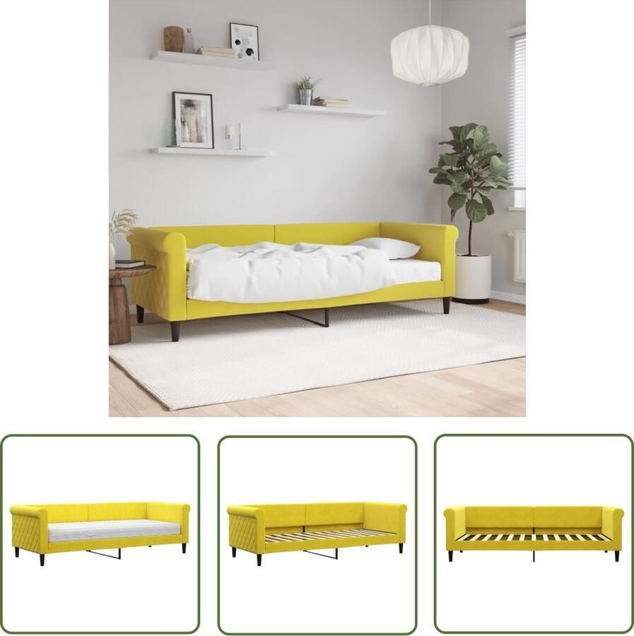 The Living Store Slaapbank Geel Fluweel 229 x 90 x 68 cm Schuimmatras Modern Ontwerp Slaapbank Fluweelslaapbank Gele Slaapbank Tweepersoons Slaapbank Sofa Bed