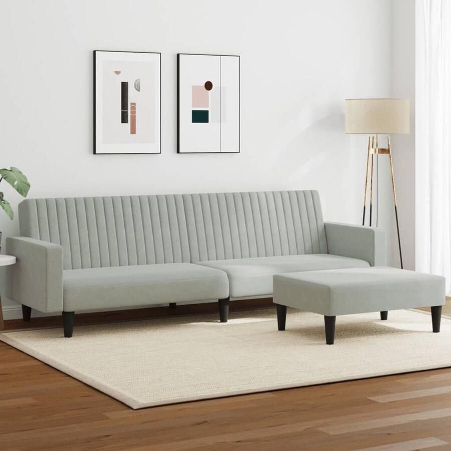 The Living Store Slaapbank LichteGrijs Fluweel 2-in-1 Bedbank 220 x 84.5 x 69 cm Comfortabele zitervaring Slaapbank Fluweelsofa Tweepersoonsbed Loungehoek Zitzitting
