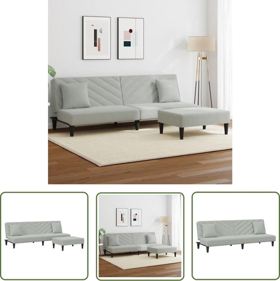 The Living Store Slaapbank 2-in-1 met Voetenbank 200 x 84.5 cm Fluweel Lichtgrijs Slaapbank Fluweelsofa Tweepersoonsbed Loungehoek Woonkamermeubel