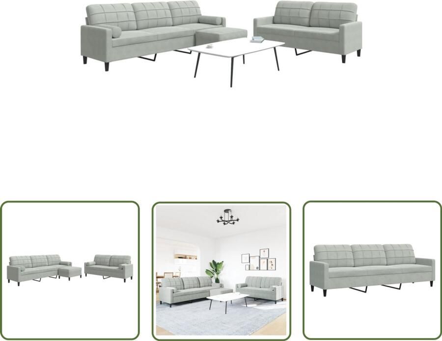 VidaXL 3-delige Loungeset met kussens en bolsters fluweel lichtgrijs Loungebank Fluwelen Bank Bankstel Zitzitting Relaxstoel