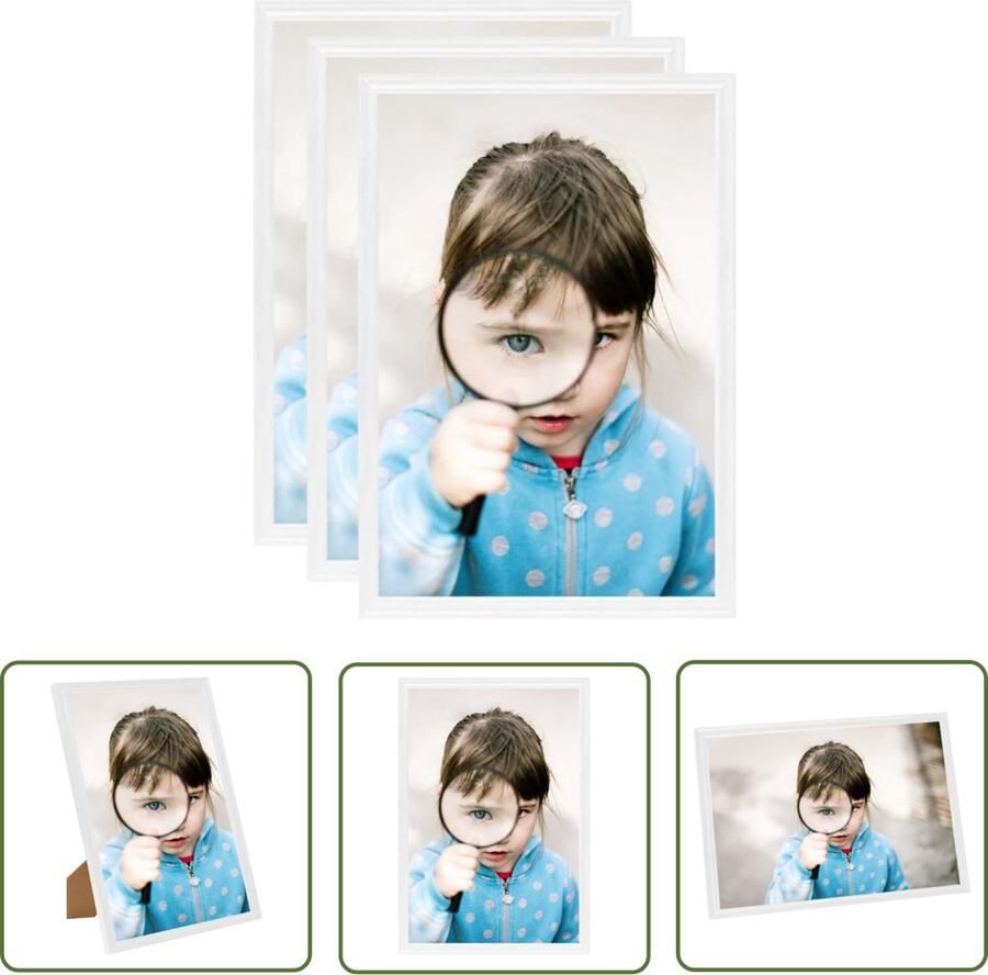 The Living Store Fotolijsten 3 st voor tafel 15x21 cm MDF wit Trendy Fotolijsten Fotolijst Mdf Witte Fotolijst Set Wanddecoratie