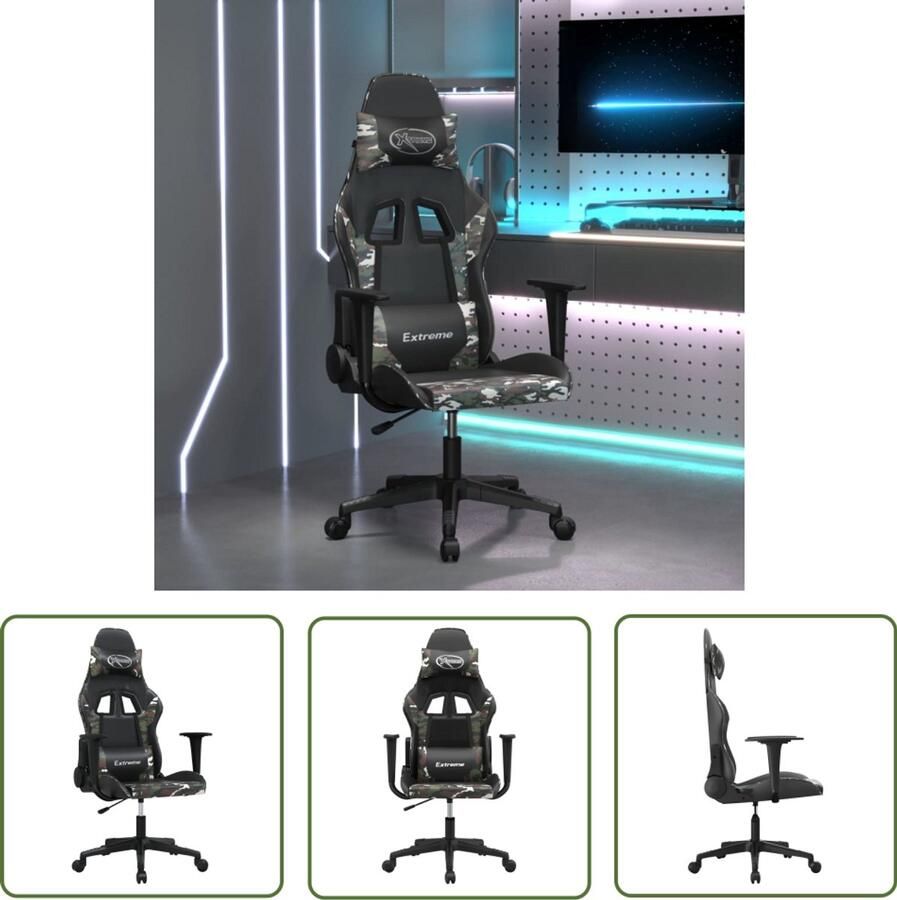 The Living Store Gamestoel kunstleer zwart en camouflage Gamestoel Pc Gamingstoel Gamerstoelen Zwarte Gamestoel Camo Gamestoel