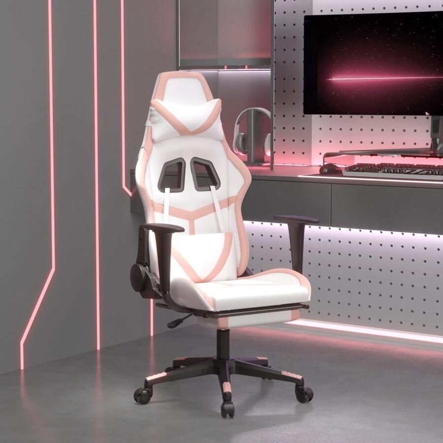 The Living Store Gamestoel Kunstleer Verstelbaar Wit Roze 67x64x127 cm Gamingstoel Gamingstoelen Racecarstoel Bureaustoel Kunstleder Meubels