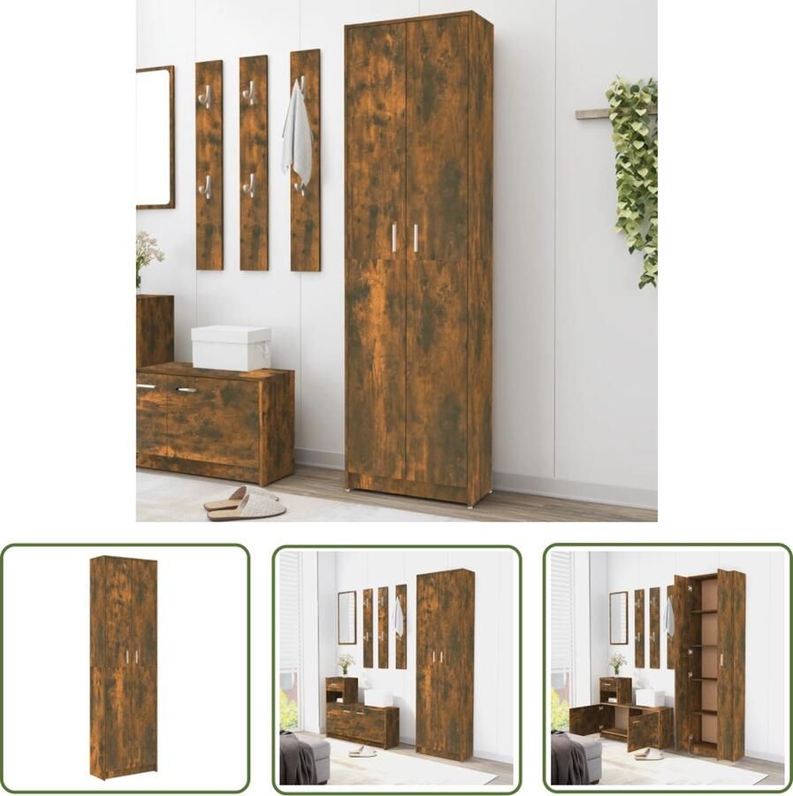 The Living Store Gangkast 55x25x189 cm bewerkt hout gerookt eikenkleurig Gangkast Houten Kast Bergruimte Keukenopstelling Opslagkast - Foto 2