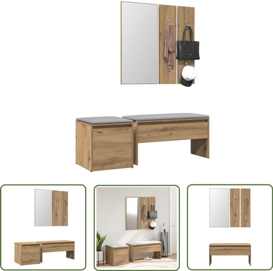 The Living Store Halmeubelset bewerkt hout artisanaal eikenkleur Halmeubelset Halmeubelsets Halmeubel Garderobeset