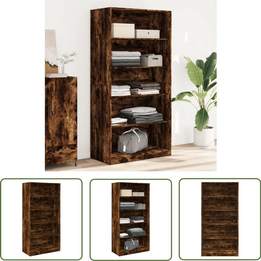 The Living Store Kledingkast 100x50x200 cm bewerkt hout gerookt eikenkleurig Kledingkast Gangkast Houten Kast Bruine Kast Vintage Kast
