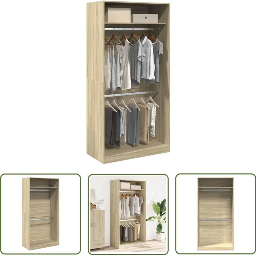 The Living Store Kledingkast 100x50x200 cm bewerkt hout sonoma eikenkleurig Kledingkast Gangkast Houten Kast Sonoma Eiken Opbergkast