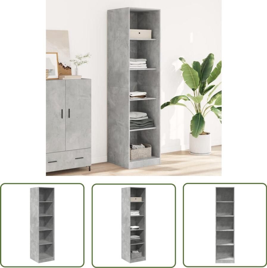 The Living Store Kledingkast 50x50x200 cm bewerkt hout betongrijs Kledingkast Gangkast Houten Kast Opbergkast Kledingopbergers