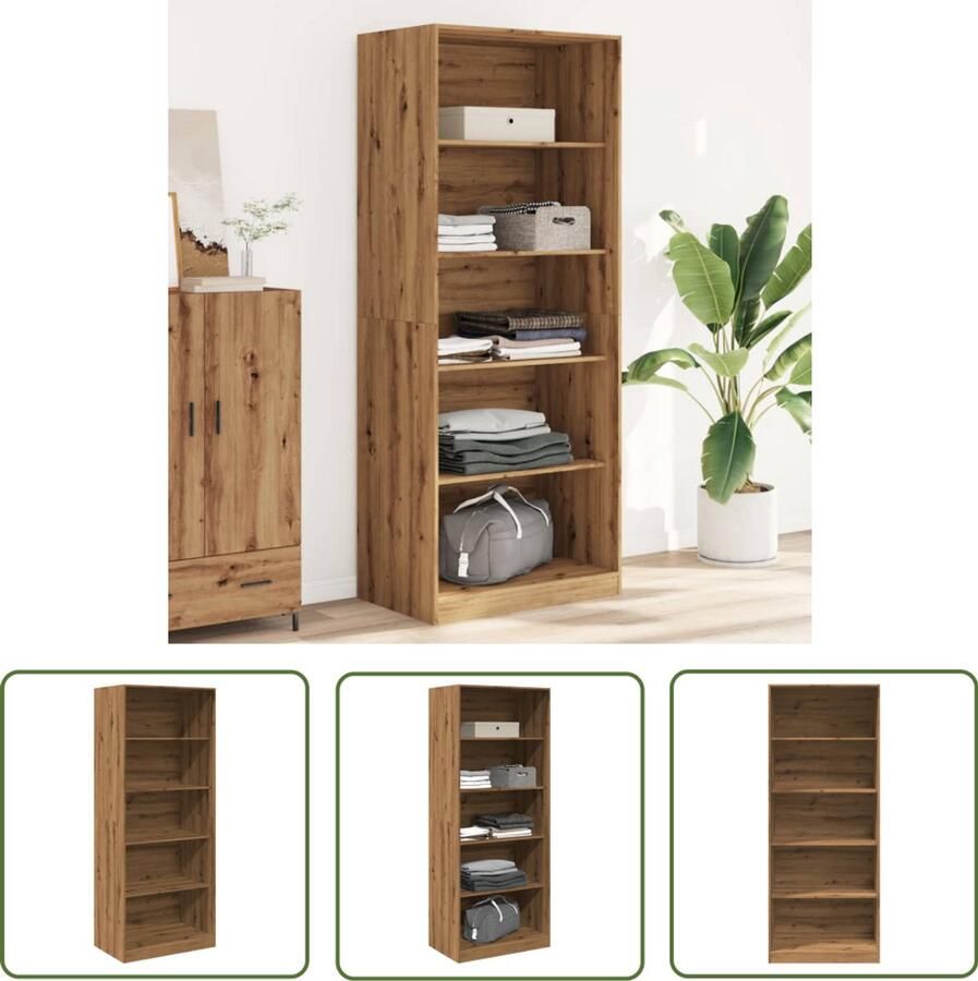 The Living Store Kledingkast 80x50x200 cm bewerkt hout artisanaal eikenkleur Kledingkast Gangkast Houten Kast Eikengroot Opslagoplossing