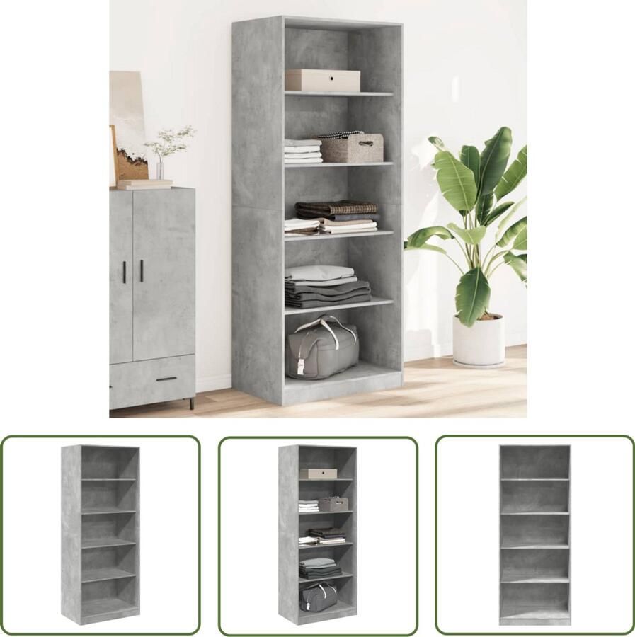 The Living Store Kledingkast 80x50x200 cm bewerkt hout betongrijs Kledingkast Gangkast Houten Kast Betonnen Grijze Kast Opslagkast