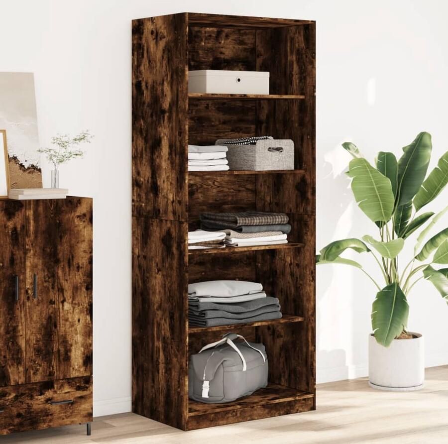 The Living Store Kledingkast 80x50x200 cm bewerkt hout gerookt eikenkleurig Kledingkast Gangkast Houten Kast Bruine Kast Vintage Kast