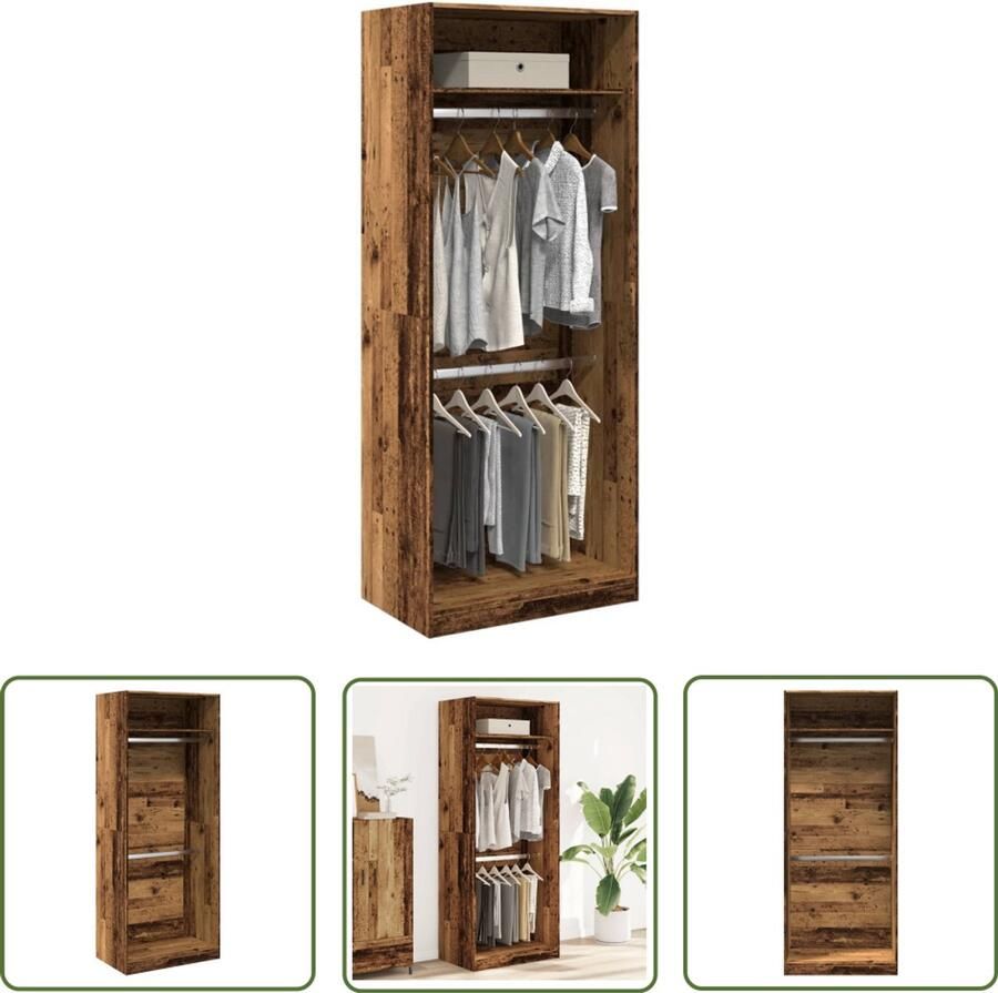 The Living Store Kledingkast 80x50x200 cm bewerkt hout oud hout Kledingkast Gangkast Houten Kast Vintage Kast Opslagoplossing
