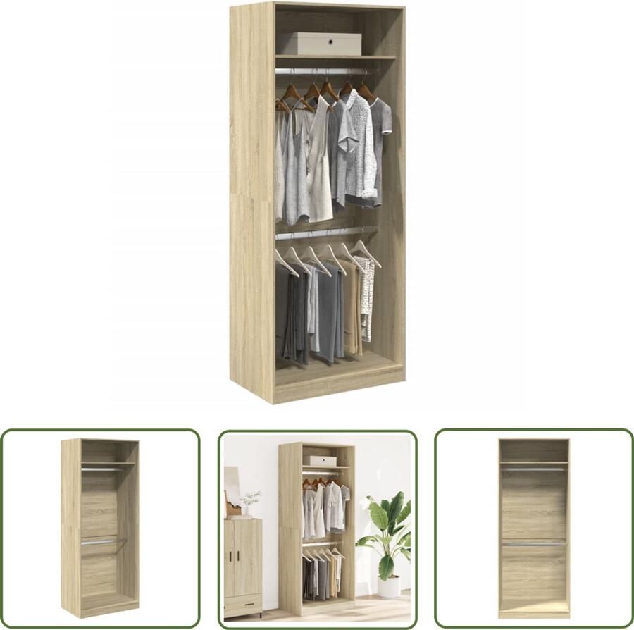 The Living Store Kledingkast 80x50x200 cm bewerkt hout sonoma eikenkleurig Kledingkast Gangkast Houten Kast Sonoma Eiken Opbergkast