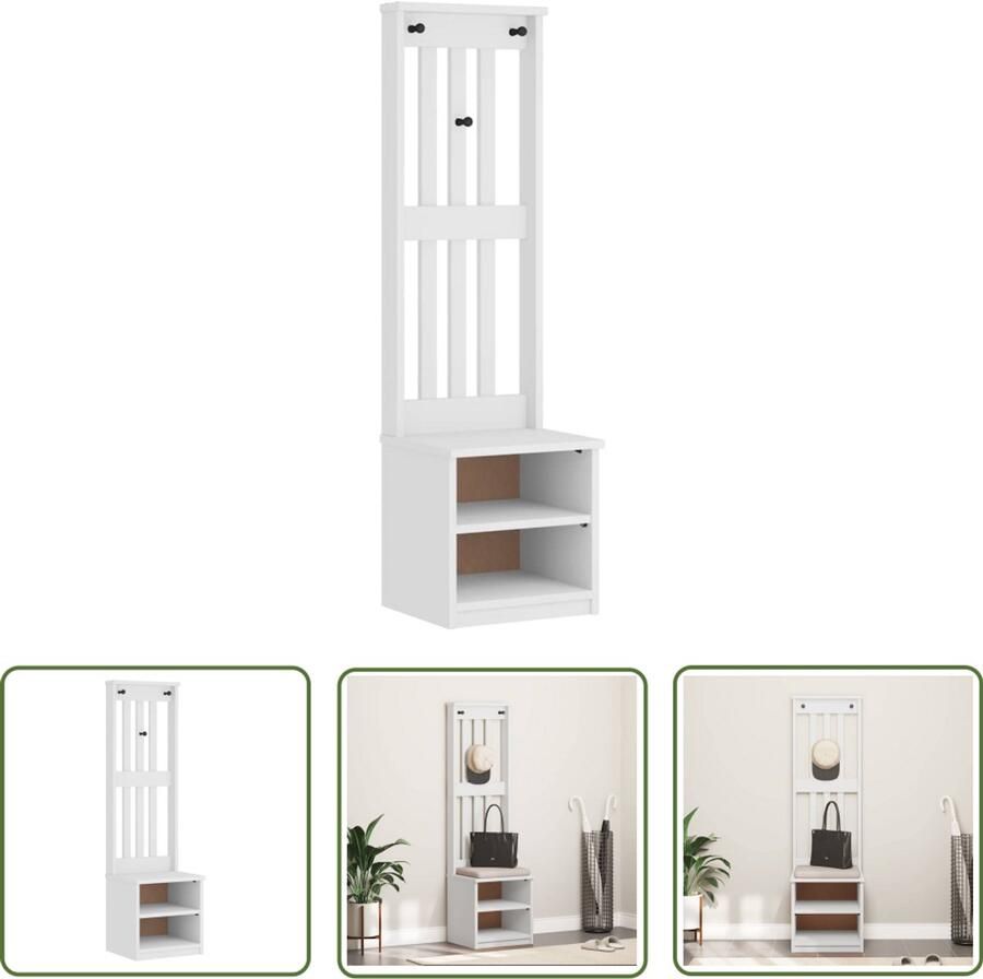 VidaXL Garderobe Halstandaard Halboom SANDNES wit 45x40x159 5 cm massief grenenhout Houten Kast Opslagoplossing Entreespiegel