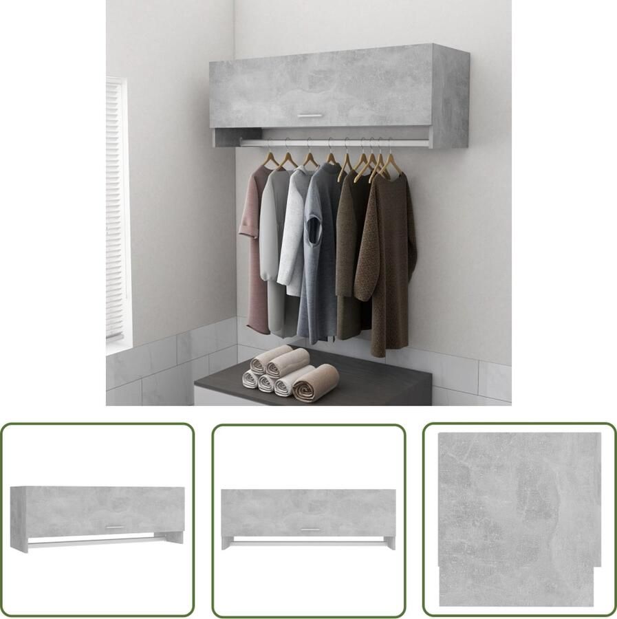 The Living Store Garderobe Betongrijs 100x32.5x35cm Functionele opbergoplossing voor badkamer keuken of wasruimte Kledingkast Garderobe Bergruimte Opslagmogelijkheden Badkamerinrichting - Foto 2