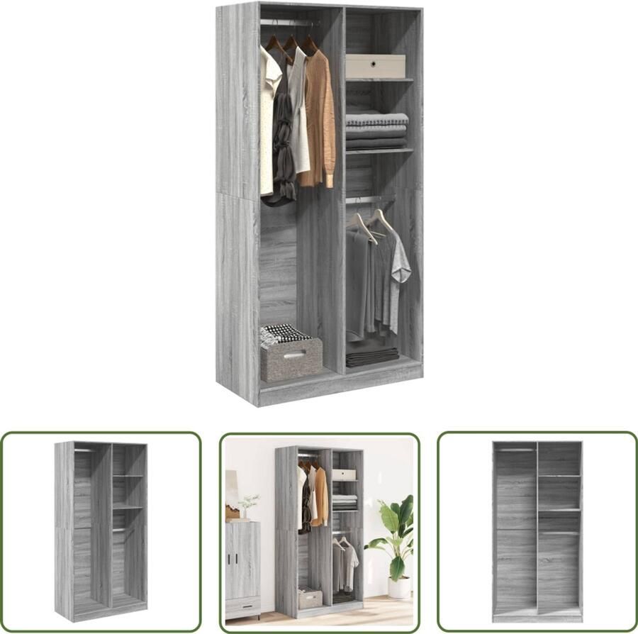 The Living Store Kledingkast 100x50x200 cm bewerkt hout grijs sonoma eikenkleur Kledingkast Garderobe Bergruimte Houten Kast Grijze Kast