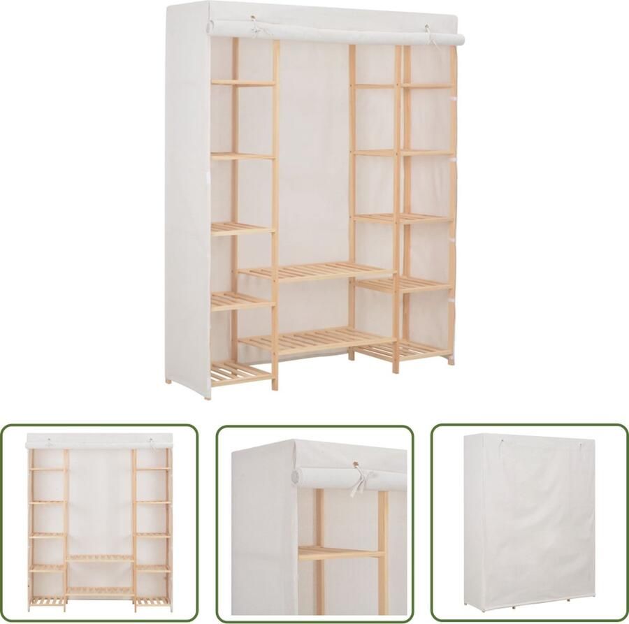 The Living Store Kledingkast 135x40x170 cm stof wit Kledingkast Garderobe Opslag Meubel Kamerinrichting