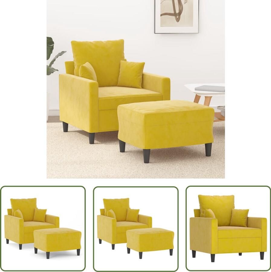 VidaXL Fauteuil met voetenbank 60 cm fluweel geel Fluwelen Fauteuil Gele Fauteuil Lounge Stoel Relaxfauteuil Woonkamer Meubels