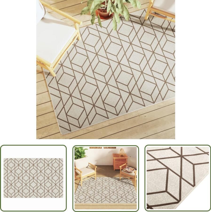 The Living Store Vloerkleed voor binnen buiten laagpolig 120x180 cm meerkleurig Vloerkleed Geometrisch Vloerkleed Multicoloured Vloerkleed Beige Vloerkleed Binnen- En Buitentapijten