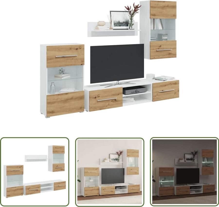 The Living Store 5-delige Tv-meubels met LED bewerkt hout artisanaal eikenkleur Dynamische Sleutel Gereedschap Drapers Tools Klikmechanisme Torque Wrench