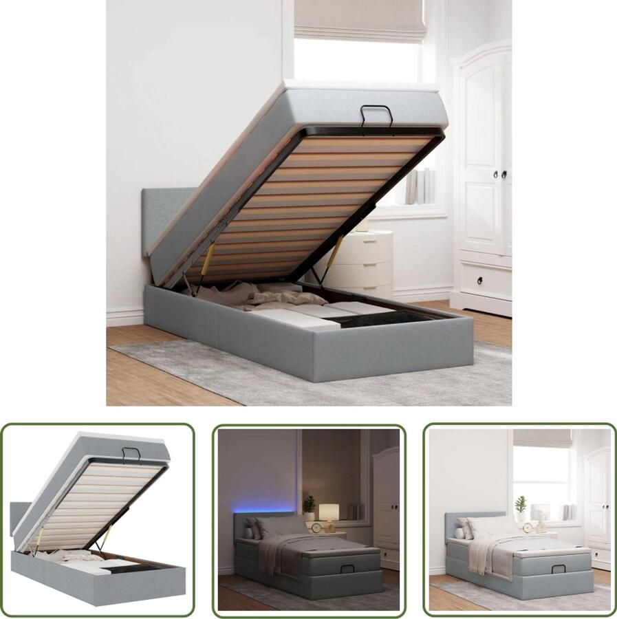 VidaXL Gereedschap Dynamische Sleutel Bed poef met matras en LED's 90x200 cm stof lichtgrijs Mechanica Klik Functie Torque Wrench