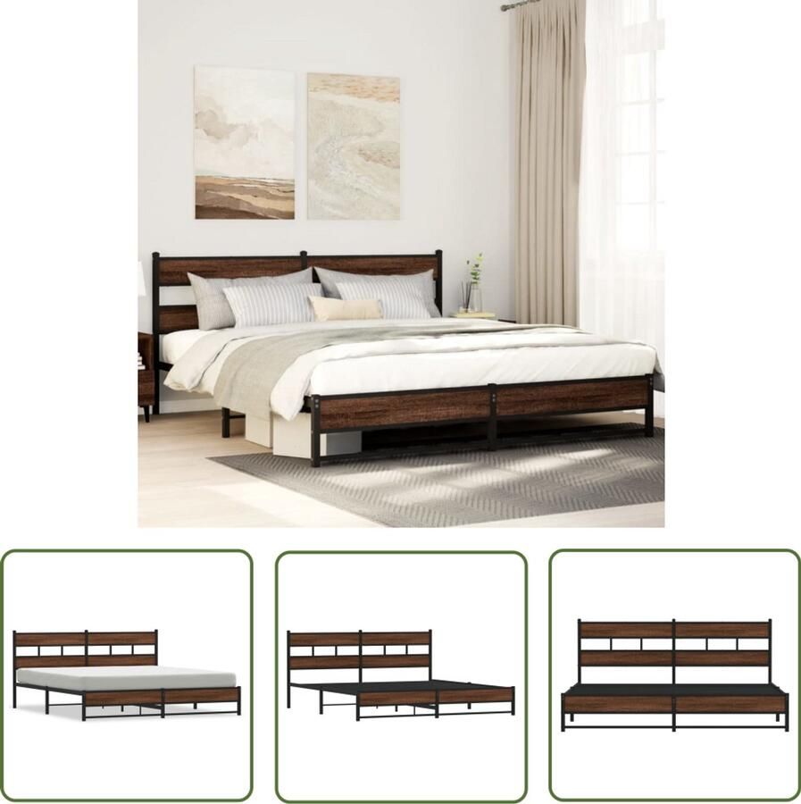 VidaXL Gereedschap Dynamische Sleutel Bedframe zonder matras metaal bruin eikenkleur 193x203 cm Klikmechanisme Torque Wrench Draadloos