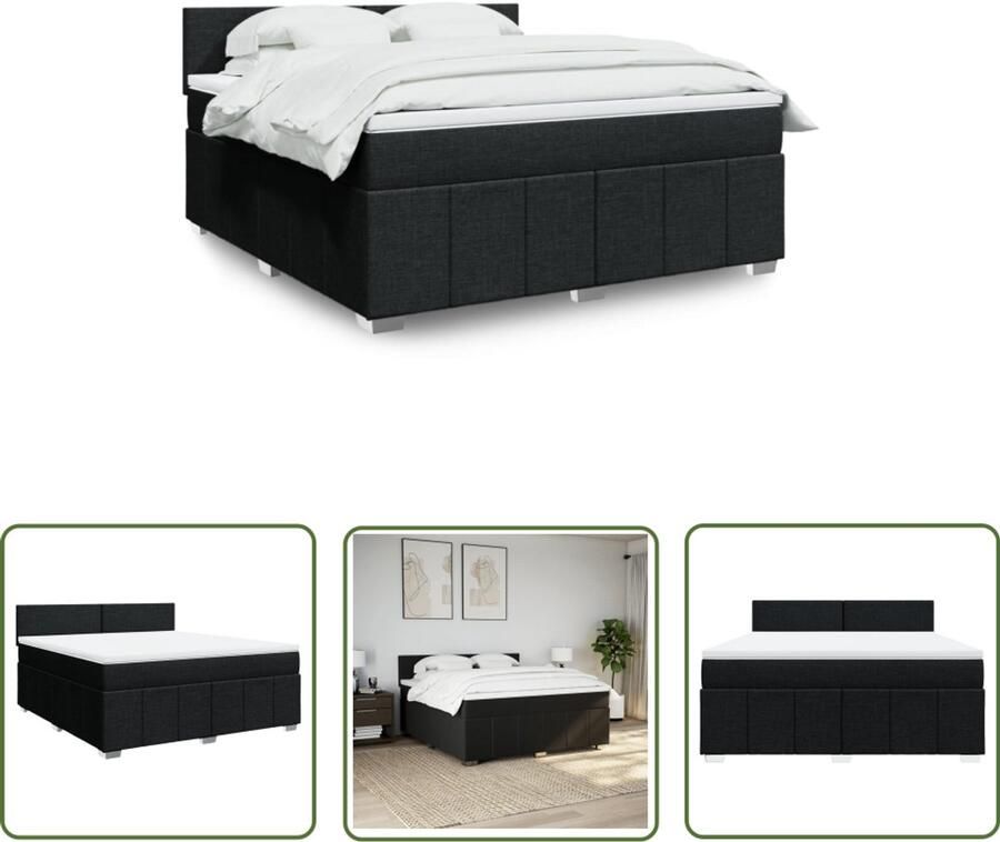 VidaXL Boxspring met matras stof zwart 180x200 cm Dynamische Sleutel Gereedschap Drapers Tools Sleutelset Klikmechanisme