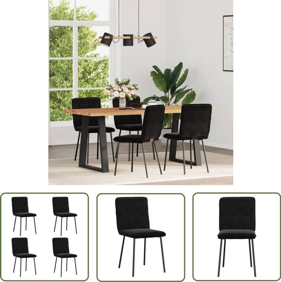 VidaXL Eetkamerstoelen 4 st fluweel zwart Dynamische Sleutel Gereedschap Drapers Tools Sleutelset Klikmechanisme