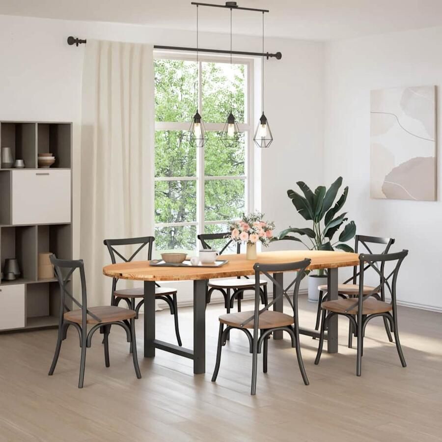 The Living Store Eettafel 240x100x74 cm ovaal massief eikenhout lichtbruin Eetkamertafel Eikenhouten Tafel Grote Tafel Ronde Tafel Salontafel