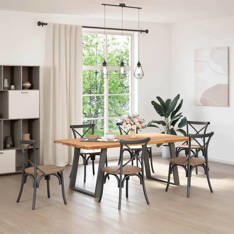 The Living Store Eettafel rechthoekig 200x100x74 cm massief eikenhout lichtbruin Eetkamertafel Eikenhouten Tafel Grote Tafel Solide Tafel Design Tafel