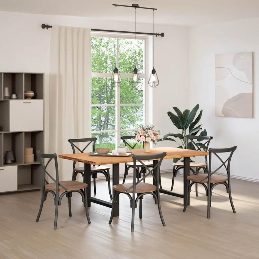 The Living Store Eettafel rechthoekig 200x100x74 cm massief eikenhout lichtbruin Eetkamertafel Eikenhouten Tafel Grote Tafel Solide Tafel Massief Eikenhout