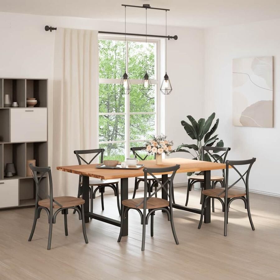 The Living Store Eettafel rechthoekig 220x120x74 cm massief eikenhout lichtbruin Eetkamertafel Eikenhouten Tafel Grote Tafel Stevige Tafel Moderne Tafel