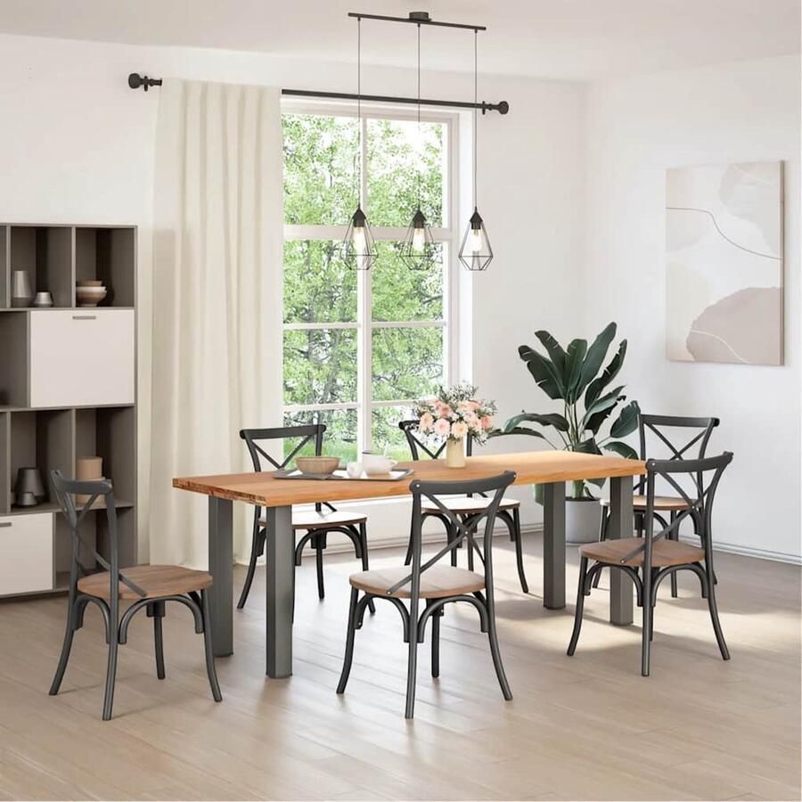 The Living Store Eettafel rechthoekig 220x80x74 cm massief eikenhout lichtbruin Eetkamertafel Eikenhouten Tafel Salontafel Massief Eikenhout Rechte Eettafel