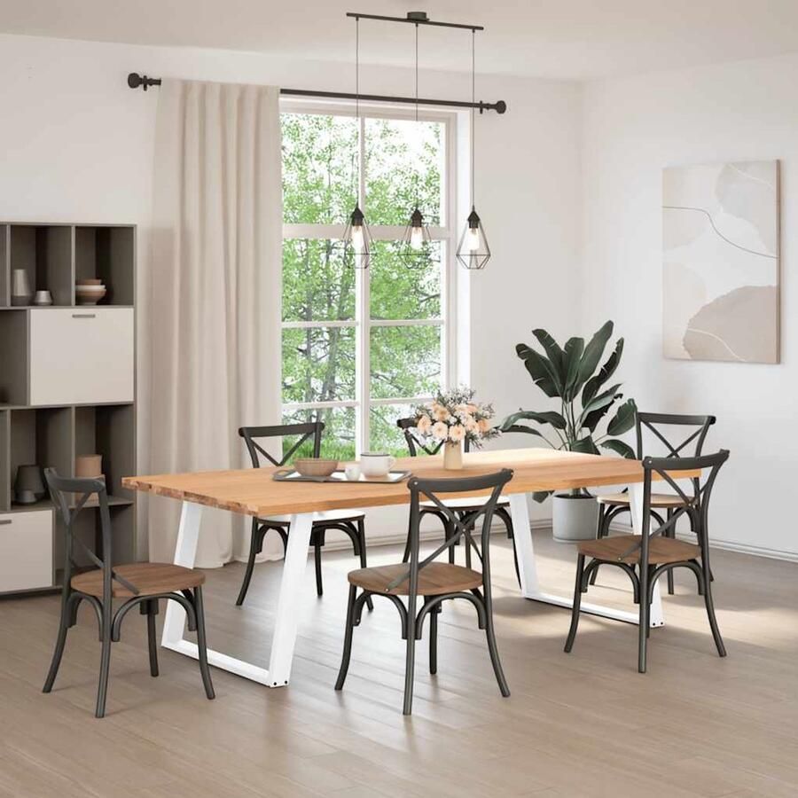 The Living Store Eettafel rechthoekig 240x120x74 cm massief eikenhout lichtbruin Eetkamertafel Eikenhouten Tafel Grote Eettafel Solide Tafel Design Tafel