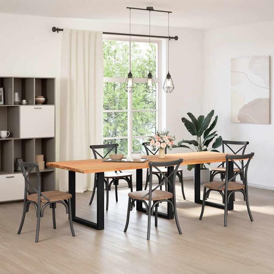 VidaXL Eettafel rechthoekig 280x100x74 cm massief eikenhout lichtbruin Eettafel Eettafels Eetkamertafel Keukentafel