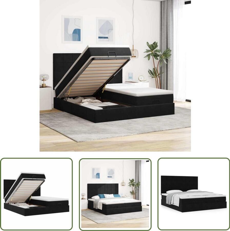 VidaXL Slaapcomfort Ottoman Bed Ottoman bed met matrassen 160x200cm fluweel zwart Boxspring Bed Velvet Bed Opslagmogelijkheid