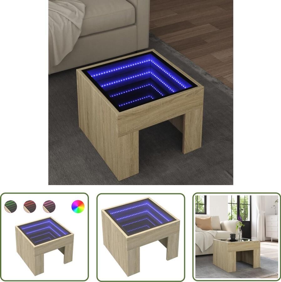 VidaXL Salontafel met Infinity LED 40x40x30 cm sonoma eikenkleurig Dynamische Sleutel Gereedschap Mechanica Klikmechanisme Torque Wrench