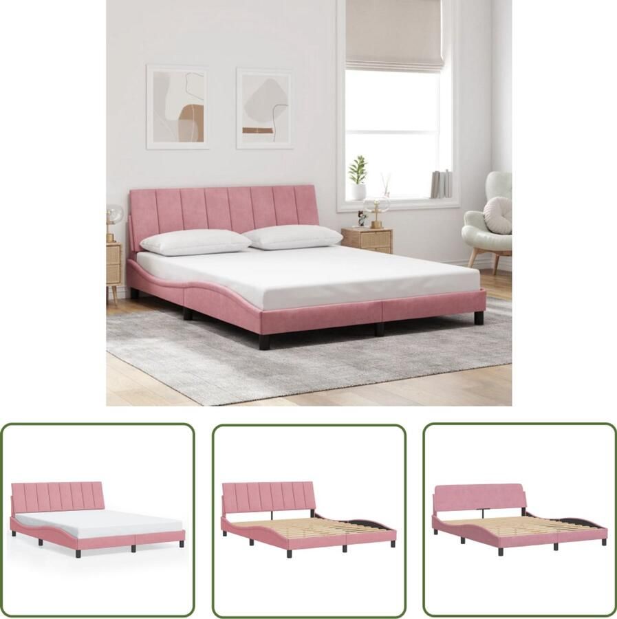VidaXL Bedframe zonder matras Hanko fluweel roze 160x200 cm Dynammometer Sleutel Gereedschap Drapers Tools Klikmechanisme Koppelmoment