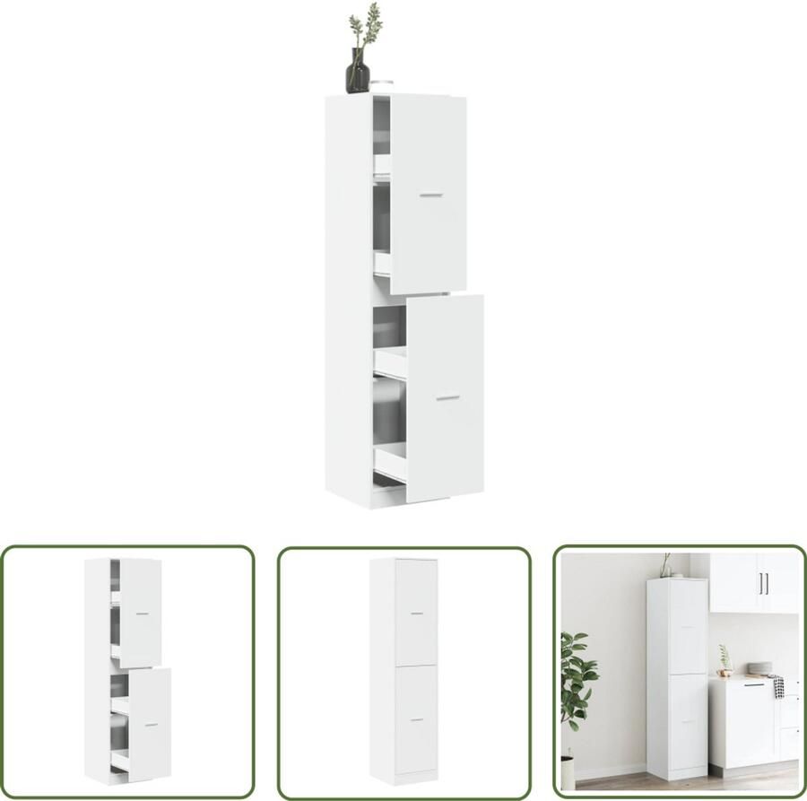 The Living Store Apothekerskast 40x41x174 5 cm bewerkt hout wit Dynamische Sleutel Gereedschapset Monteursgereedschap Klikmechanisme Torque Wrench