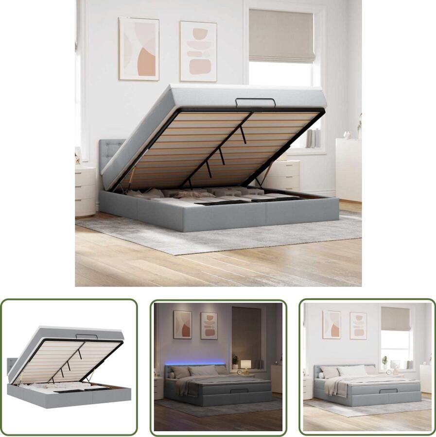 VidaXL Bed poef met matras en LED's 180x200 cm stof lichtgrijs Dynamische Sleutel Gereedschapset Drapers Tools Sleutel Set Klik Mechanisme